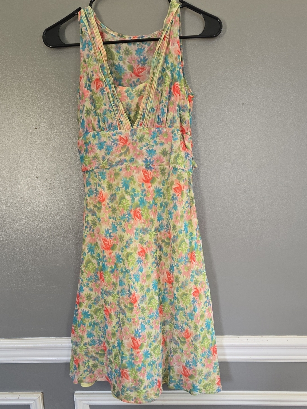 Ann Taylor Floral Midi Dress in Coral, Blue & Green